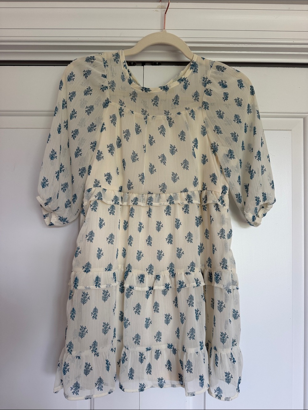 wonder nation Cream Dress with Blue Floral Print
